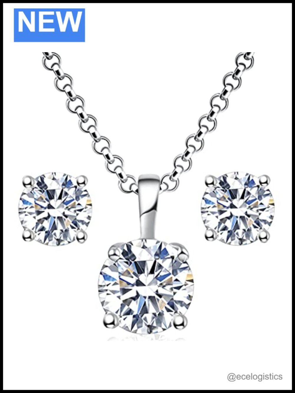 18K White Gold Plated Moissanite Earrings & Moissanite Necklace Set